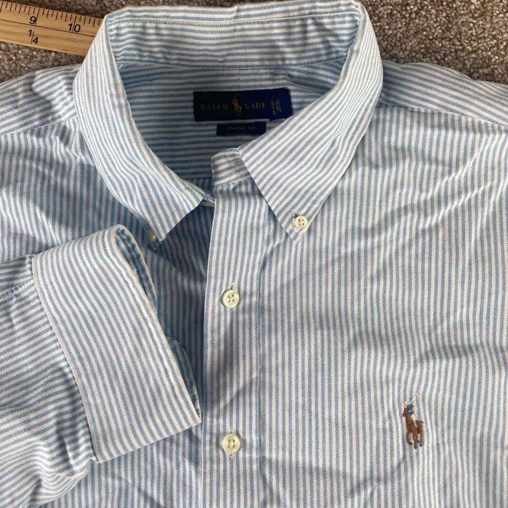 Polo Ralph Lauren Classic Fit Mens XL Blue White Shirt Striped Cotton Flesh Pony